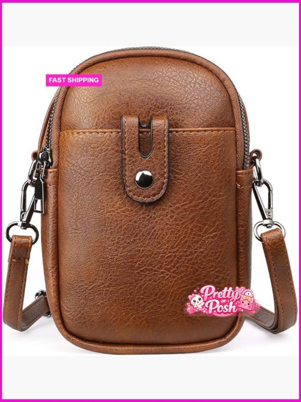 Faux Leather Small Crossbody Bag with Multiple Pockets